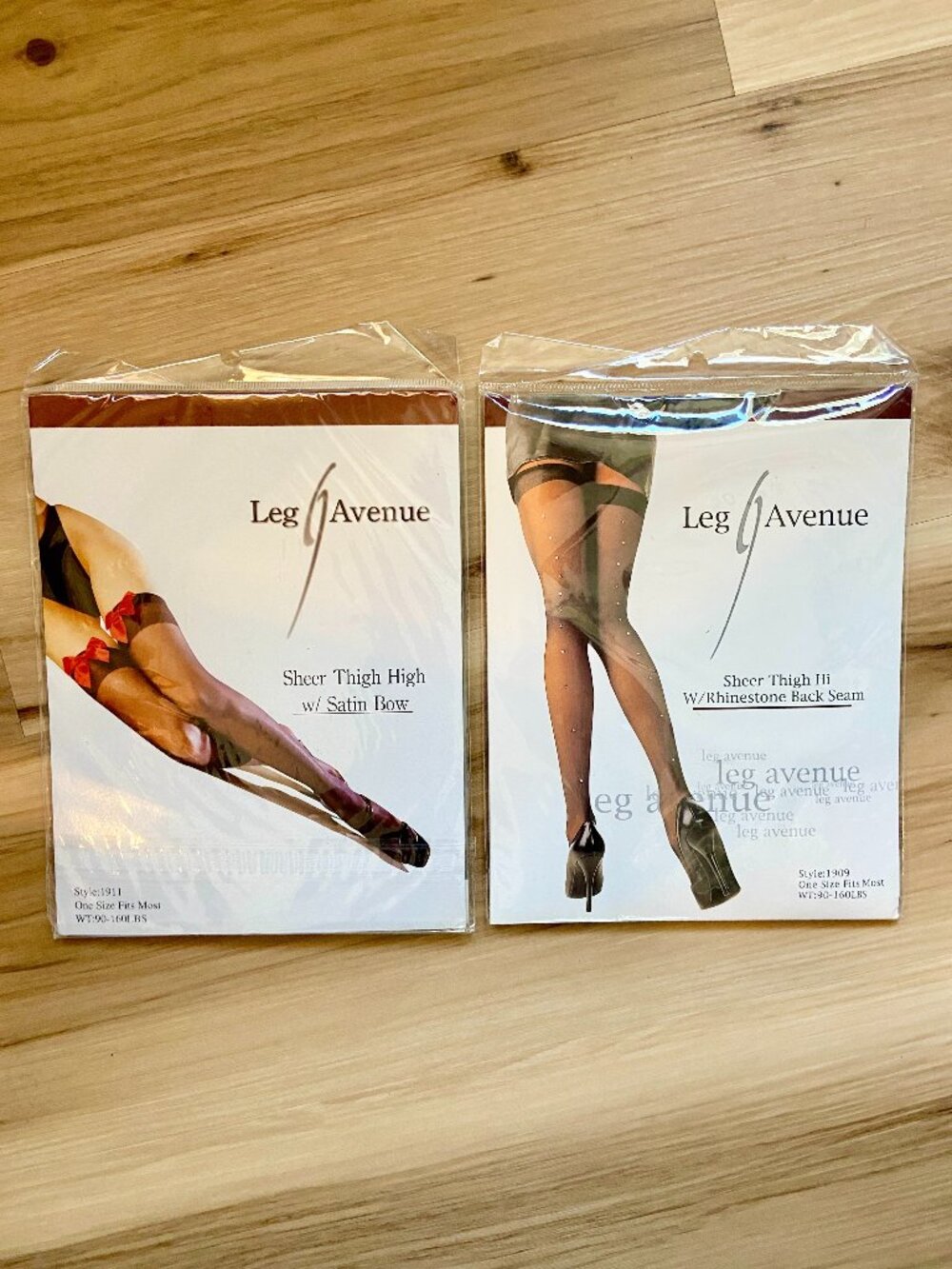 Vintage 90s Leg Avenue Set Of 2 Thigh High Stockings Rhinestone Seam Bow Y2K OS